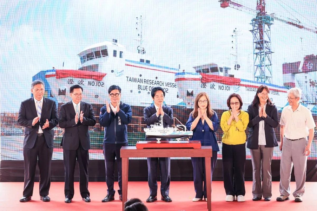 國造調查船「澄波」雙艦高雄下水!賴清德命名見證台灣海洋科研新里程