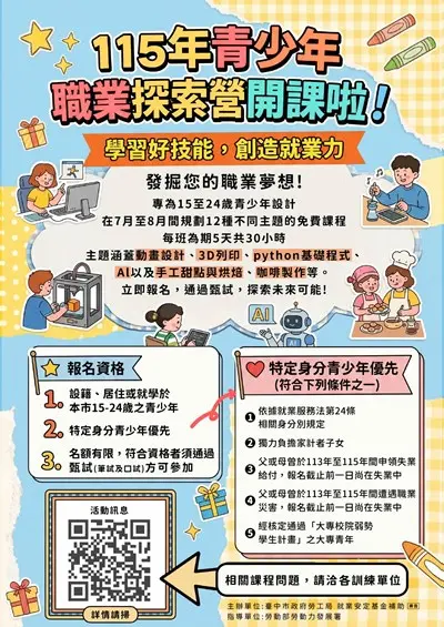 2026台中暑假最夯!「青少年職業探索營」開跑 12大AI、自媒體免費課程快搶