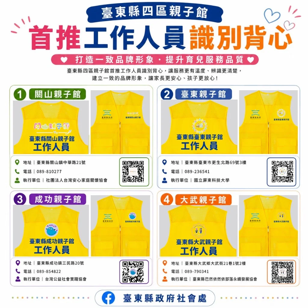 家長一眼就找到!台東4大親子館推專屬「亮黃背心」 提升育兒服務品質