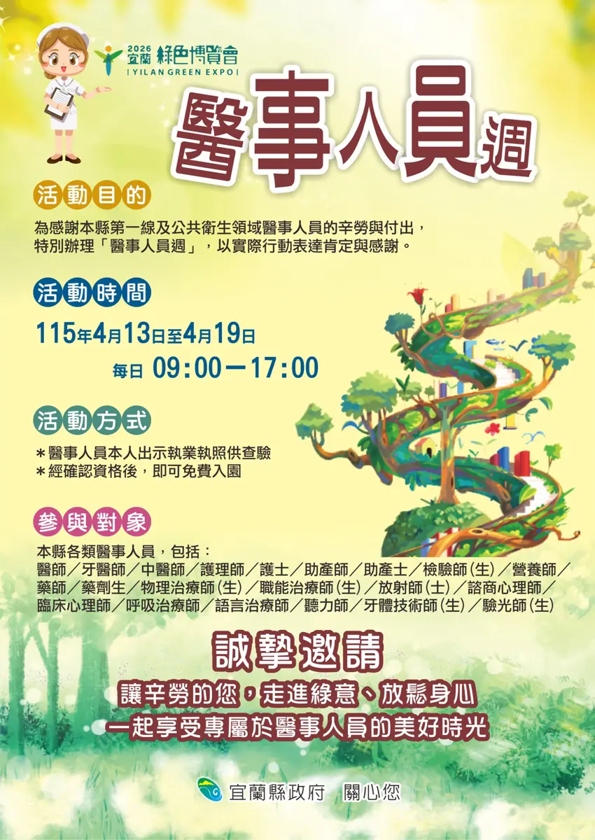 辛苦了！宜蘭綠博「醫事人員週」限時7天免費入園，資格辦法一次看