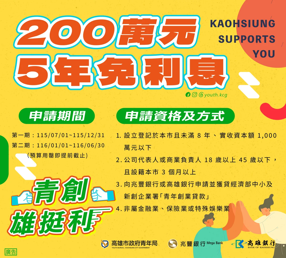 【2026最新】最高補貼200萬!高雄「雄挺利」青創貸款7/1開跑