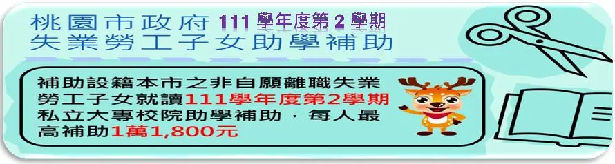 桃園開展失業勞工子女助學計劃,最高補助金額達1萬1,800元