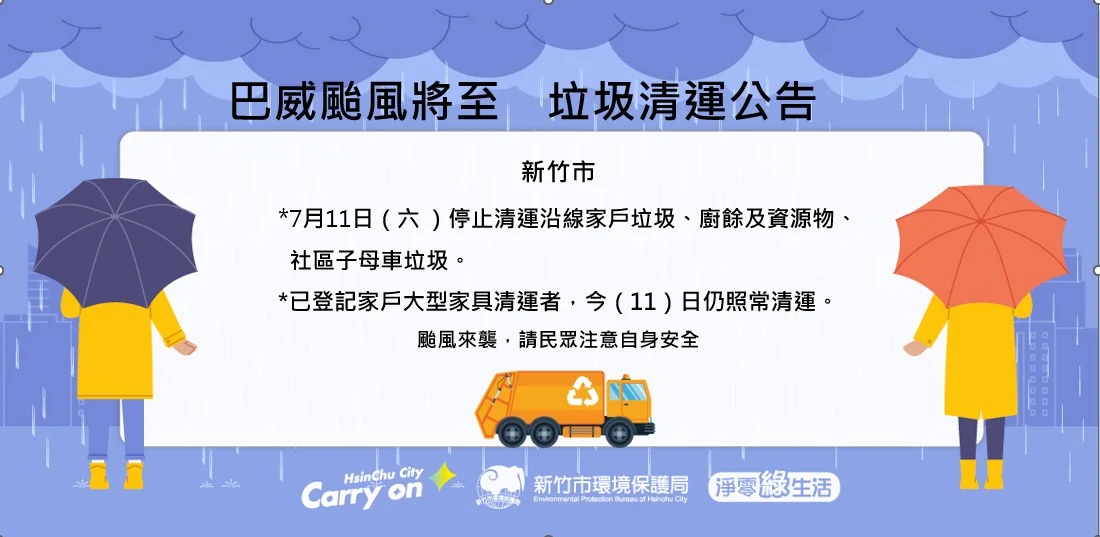 [不斷更新] 強颱巴威來襲！新竹市11日停班停課 交通與垃圾清運異動懶人包