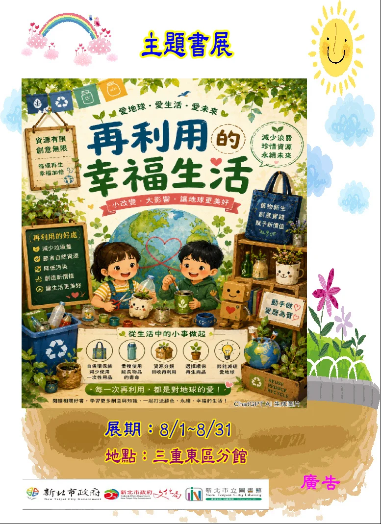 三重東區圖書館推「環保主題書展」 8月邀您體驗綠色生活