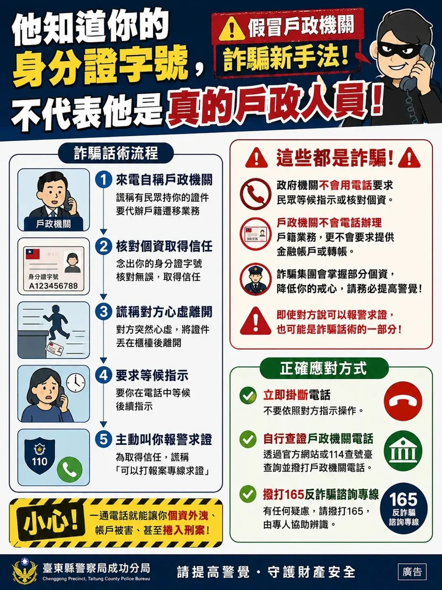 [最新防詐] 「身分證字號全對」也別信！假戶政誆代辦遷籍 成功警曝1關鍵破解
