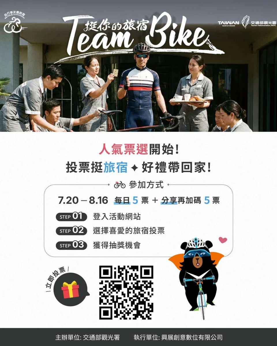 2026自行車友善旅宿人氣票選開跑!投票還能抽好禮 攻略一次看
