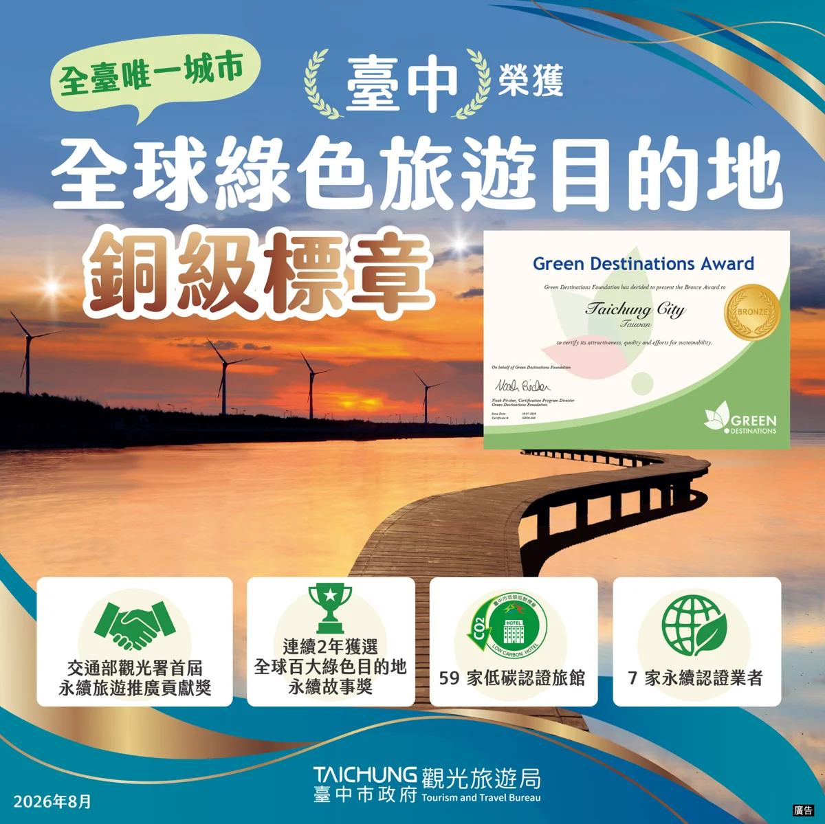 全台首例!台中市獲「全球綠色旅遊目的地」銅級標章 啟動永續觀光新紀元