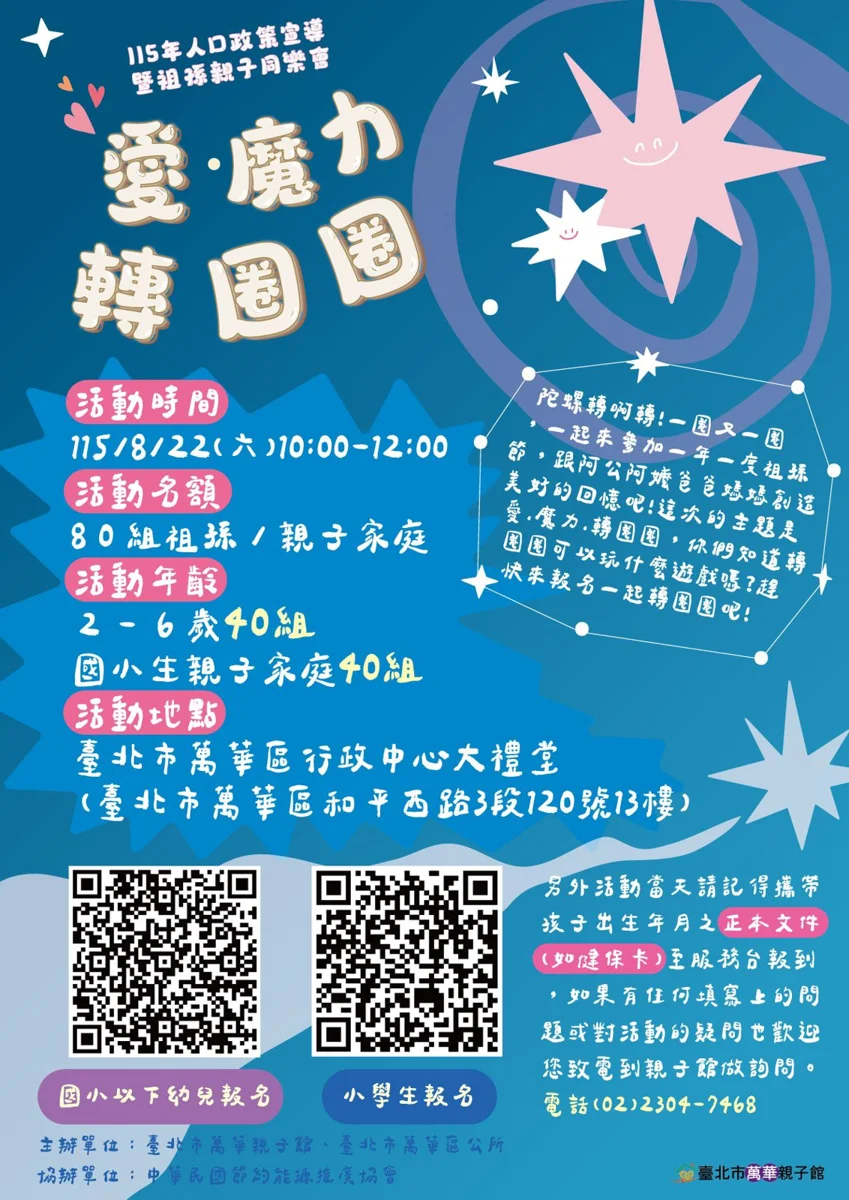 萬華區祖孫節派對登場！「愛.魔力.轉圈圈」邀80組家庭同樂