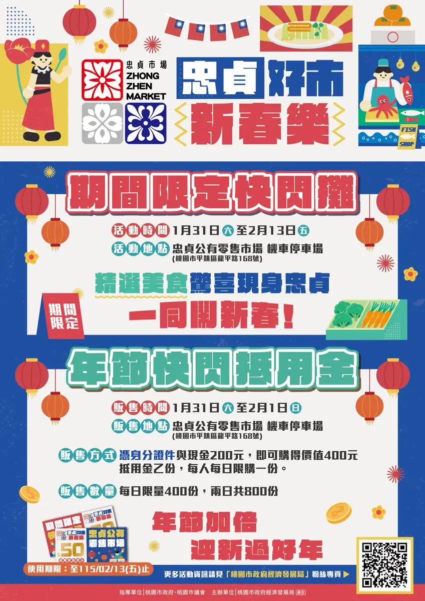 桃園走春必衝!忠貞市場「200元換400元」超狂回饋開跑,人氣名攤快閃陪你辦年貨!
