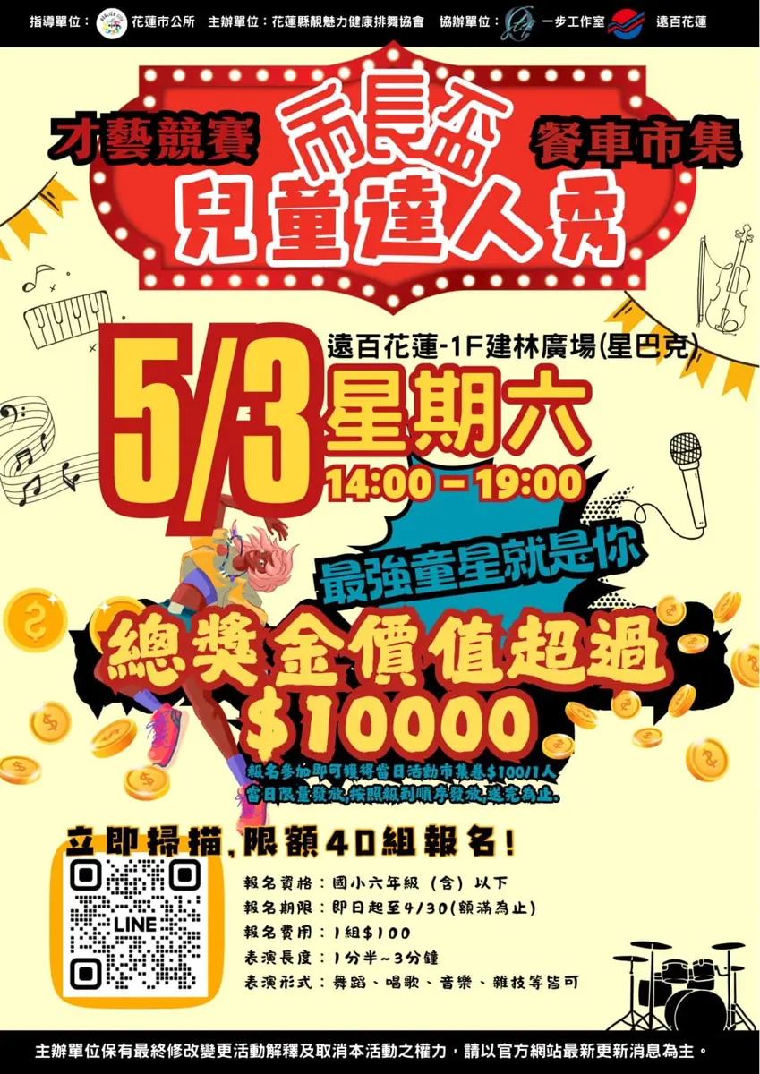 市長盃兒童達人秀來了!5/3遠百花蓮開唱舞動拚才藝