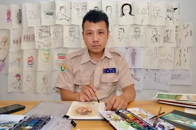 香港青年變身台灣女婿!替代役男退伍前揮毫 留兩神作暖西屯