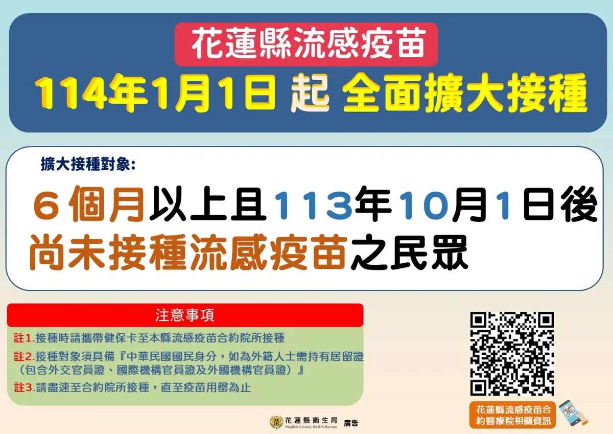 花蓮流感疫苗施打資訊出爐!合約醫療院所、預約方式一次看