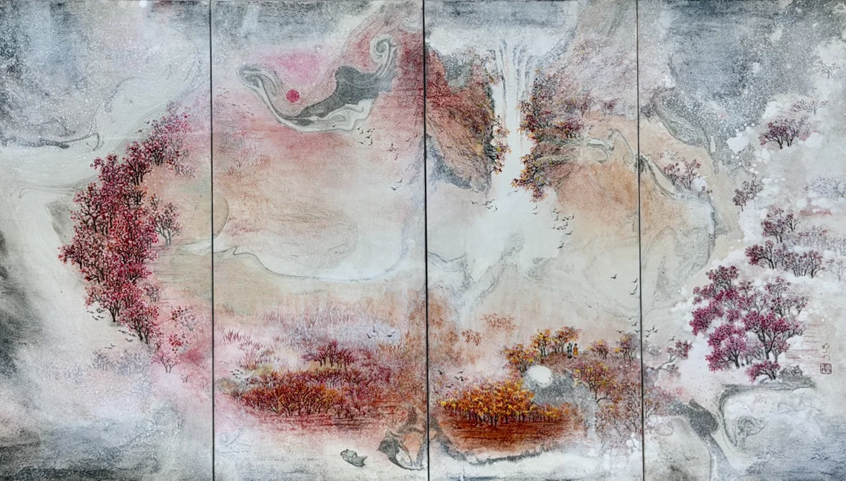 洽公也能看畫展!台中中山地政事務所推「膠彩特展」 絕美畫作療癒身心