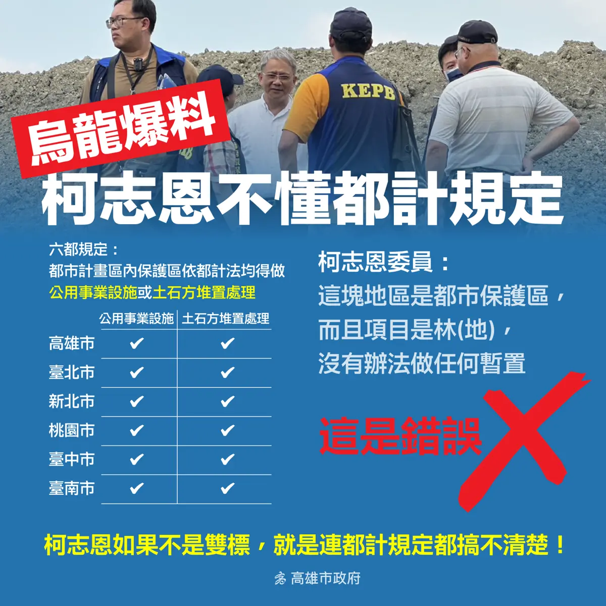 高市府反擊柯志恩！澄清大坪頂為合法暫置場 絕非盜採濫填
