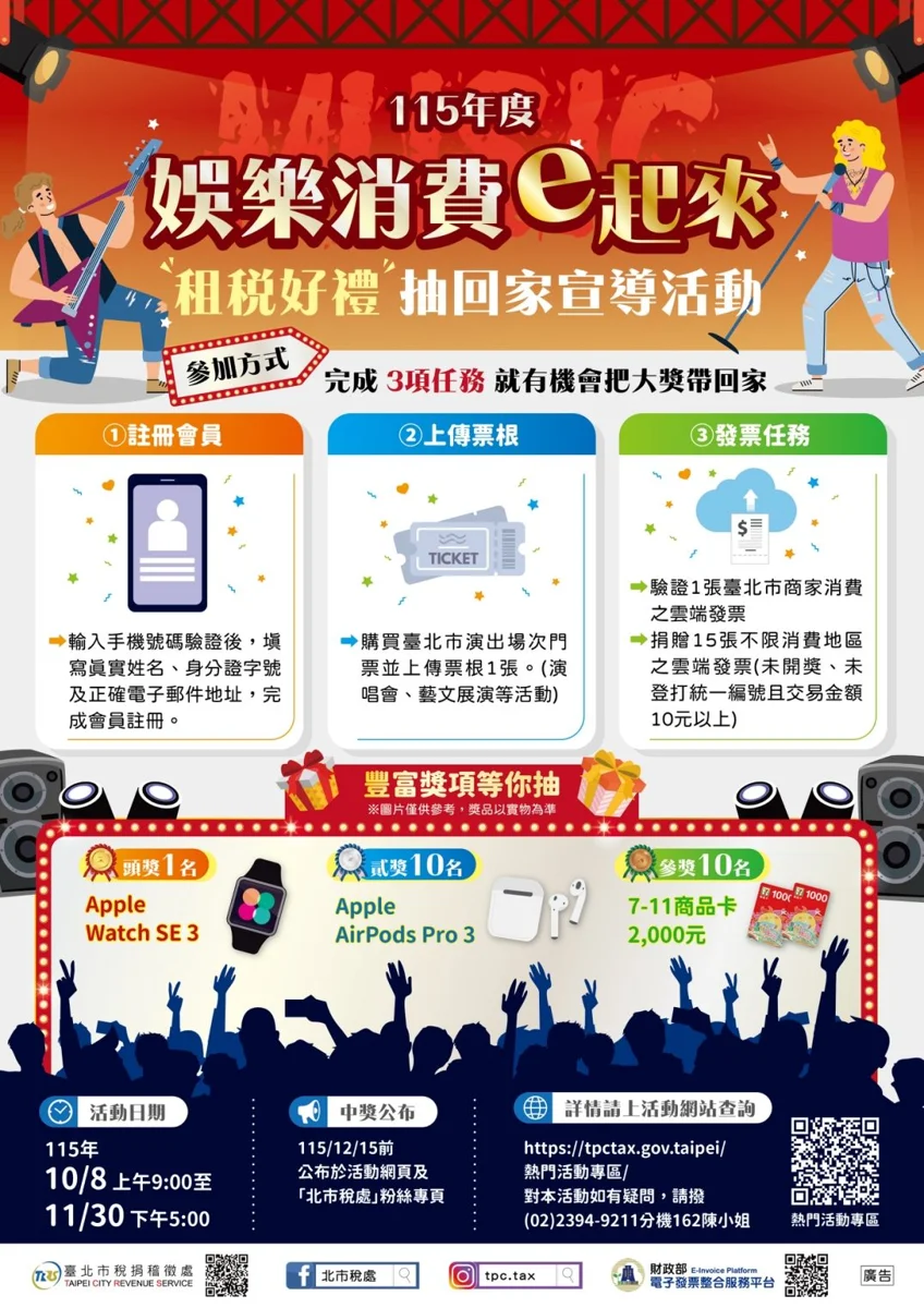 看表演還能抽Apple Watch!北市「娛樂消費e起來」只要3步驟好禮帶回家