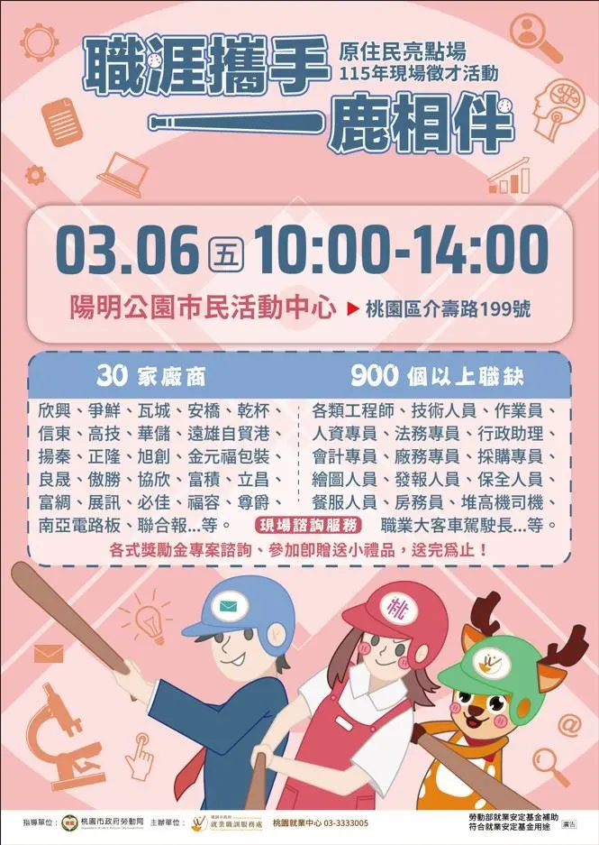 桃園找工作看這裡!3/6陽明公園現場徵才登場,年後轉職、求職趁現在!