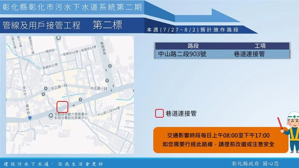 彰化市區下水道工程進行中!中山路、民生路部分車道縮減 交管路段一次看