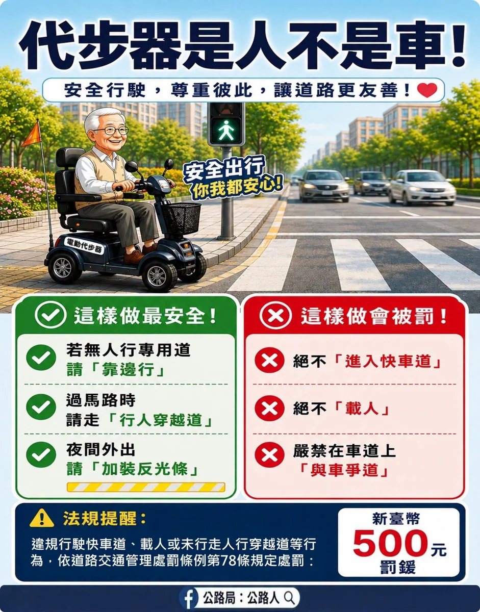 長輩騎「醫療代步器」上路注意!亂鑽車道最高罰500元,正確路權一次看