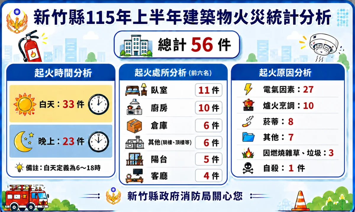 新竹縣2026上半年火災數據出爐!中午時段最高發,電線過載成頭號隱形殺手