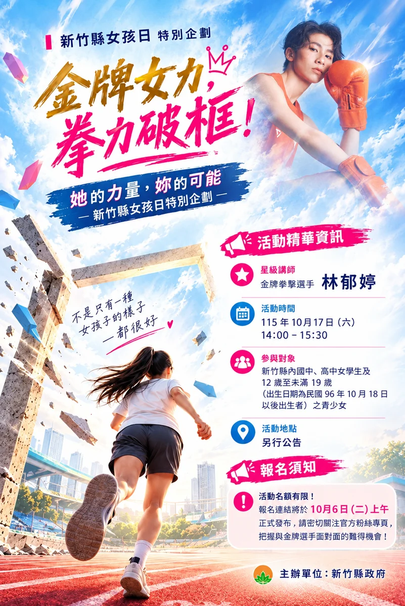 台灣拳后林郁婷來了!竹縣女孩日邀金牌國手開講 10/6搶先報名